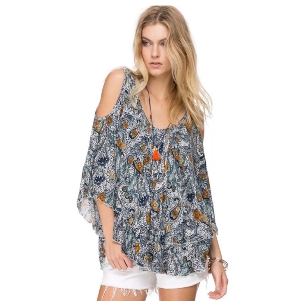 Free People Chloe Paisley Cold Shoulder Top Size S